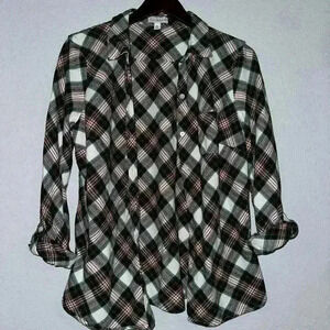 Kim Rogers Plaid Shirt Flannel XL White Green & Red